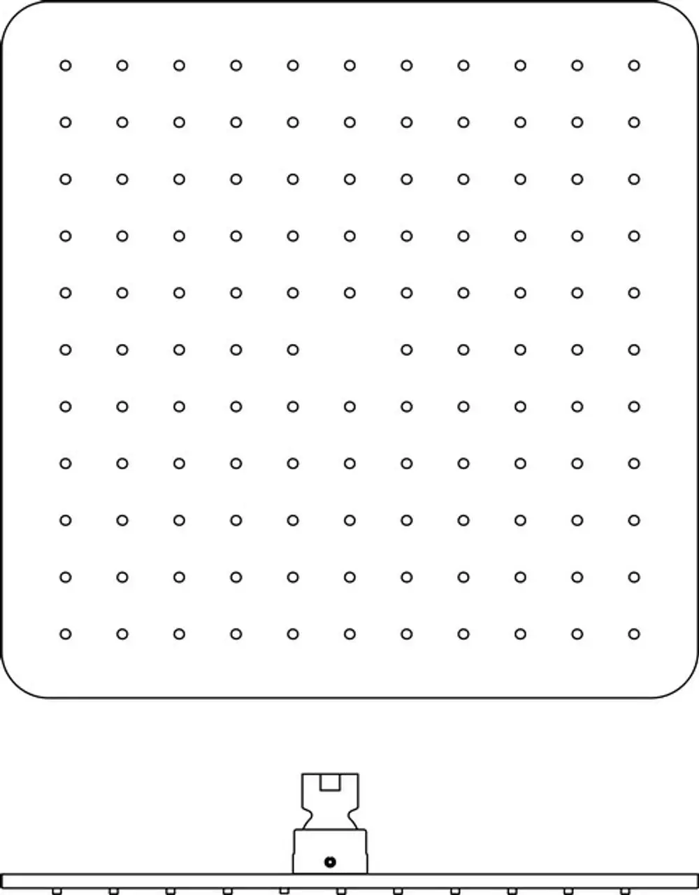 Duschkopf von Ideal Standard mit quadratischer Form und gleichmäßig verteilten Wasserstrahldüsen. Das Design ist schlicht und modern gehalten.